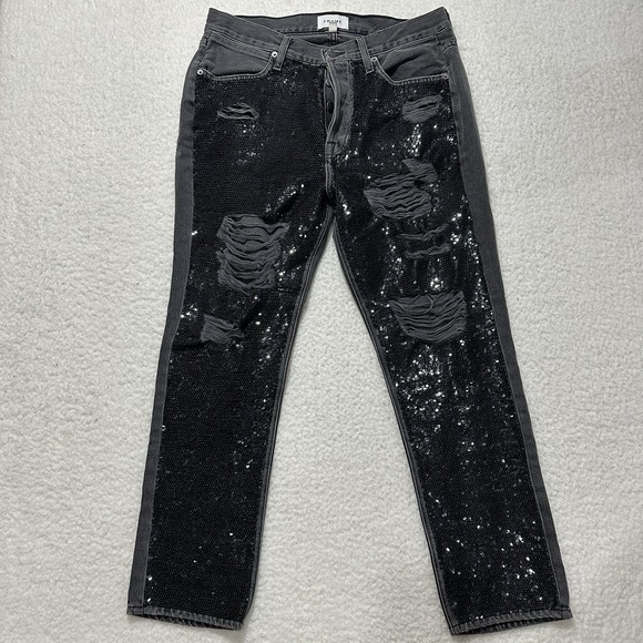 Frame Basque Rips Black Sequins Straight Legs Denim SQJN252 Size‎ 29 Made In USA